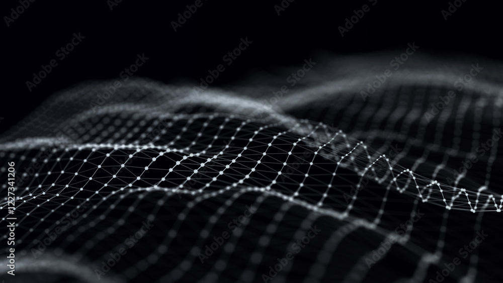 Poster Modern design of network connection structure. Abstract background with interlacing dots and lines. 3D rendering.