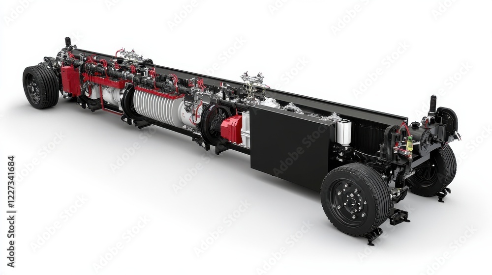 Poster detailed view of a vehicle chassis showcasing mechanical components and engineering design
