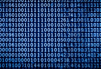 Binary Code with Blue Glow Representing Data and Cybersecurity Concepts

