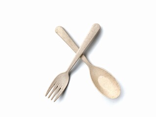 melamine fork isolated on white background with top view angle, kitchen set equipment 