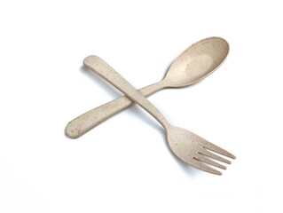 melamine fork isolated on white background with high angle view, kitchen set equipment 