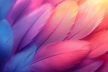 Pastel colored chicken feathers in a soft, blurred style for the background