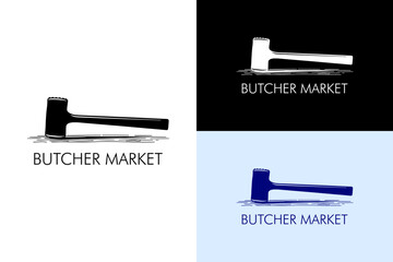 meat tenderizer hammer, vector, slaughterhouse, slaughter house, meat shop, butcher market logo, butcher service, butcher shop, fresh meat, supermarket, super store, abstract, vector, logo