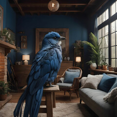 AlbedoBase XL Blue Feathered Friend in Cozy Abode AI Generated