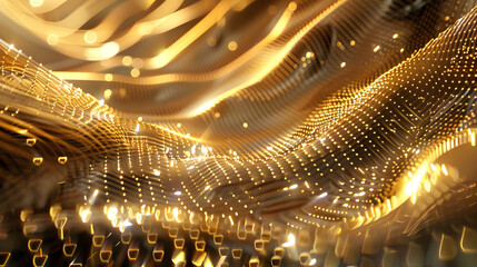 Obraz premium Abstract representation of flowing golden waves with light reflections.