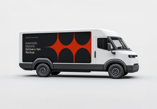 Futuristic Electric Delivery Van Mockup &ndash; Sleek, Minimalist, and Modern Commercial Vehicle Design for Branding and Advertising, Generated with AI