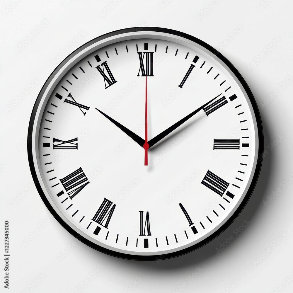 Leinwandbilder Classic round wall clock displaying Roman numerals and elegant black and red hands on a white background. Generative AI