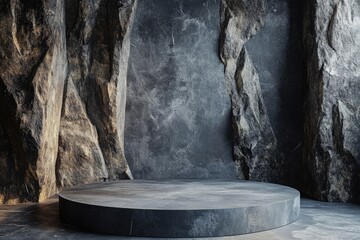 Fototapeta premium Concrete Platform at Rock Wall