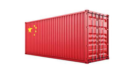 Red shipping container with China flag, symbolizing trade