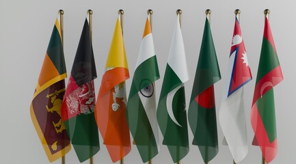 South Asian all country flags 3d illustration image