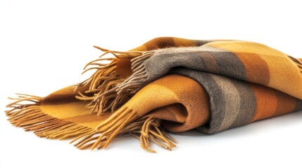 Folded striped woolen throw blanket with fringe.