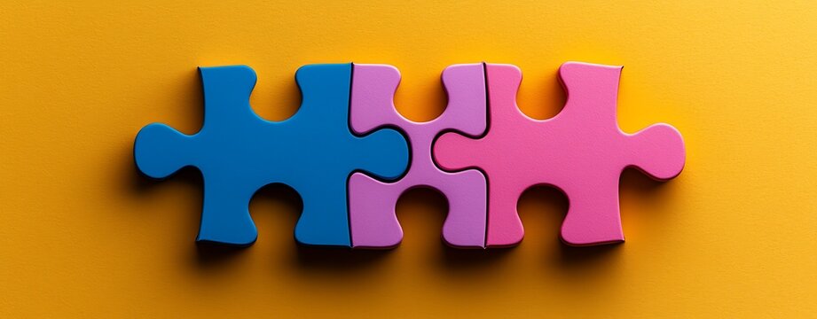 Colorful Puzzle Pieces on Vibrant Yellow Background for Creative Design and Learning Concepts, Consistency adaptability flow