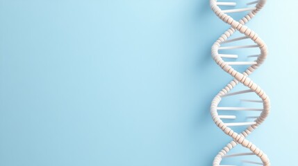A stylized representation of a DNA double helix on a light blue background, symbolizing genetics, biology, and the essence of life.
