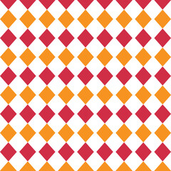 Red, yellow, white rhombus print. Argyle diamond backgrounds. Checkered lozenge seamless pattern. Vector illustration. Diagonal plaid texture. Modern geometric backdrop.