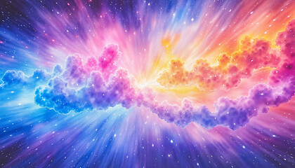 Fototapeta premium Vibrant cosmic explosion in bright hues of blue, pink, and orange, imagination