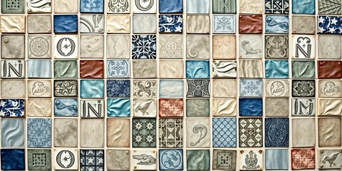 Tile divided in middle by colored mosaic for design and decoration, mosaic, divided, tile