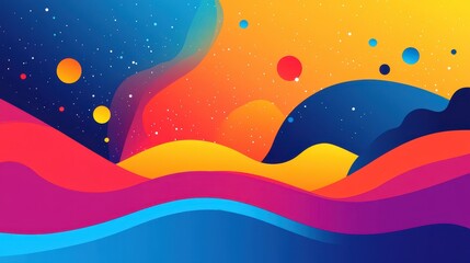 Abstract Colorful Landscape With Celestial Bodies