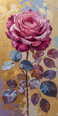A vertical flower of magenta rose with painting as watercolor 