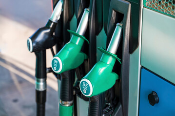 Green Petrol pumps  on petrol station 