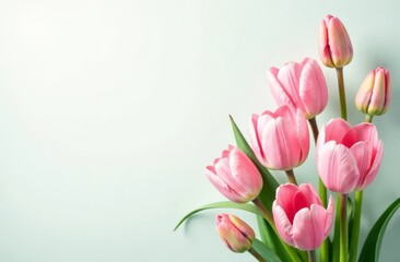 Frame with space for text surrounded by tulips, perfect for 8th March, Mother's Day, or spring greetings. Ideal for cards, ads, or social media. Created with vibrant colors and soft light