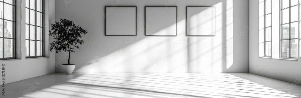 Aufkleber an empty, softly gray studio space featuring a gradient background and a spotlight, ideal for displa