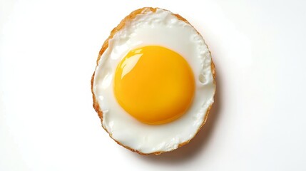 Crispy Fried Egg On A White Plate, Sunny Side Up, Top View Isolated On White Background