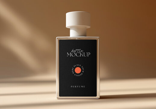 Perfume Bottle Mockup &ndash; Luxurious Glass Fragrance Packaging with Matte Label for Cosmetic Branding, Product Presentation, and Promotional Display Design