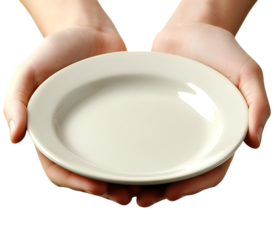 Hands holding an empty plate. Need, donation, food.
