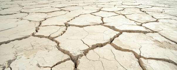 Fototapeta premium Abstract view of cracked pavement texture highlighting geometric forms and stark shadows, encouraging reflection on urban decay and renewal.