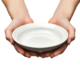 Hands holding an empty bowl. Concept of hunger, poverty, and charity.
