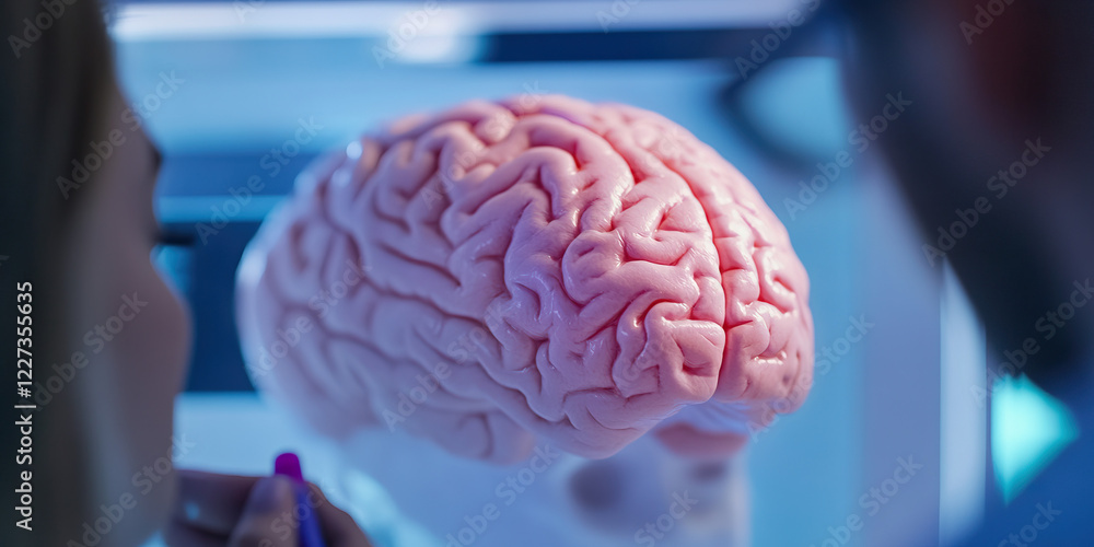 Poster anatomical model of human brain with observers