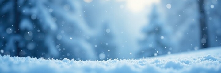 Fototapeta premium snowflakes gently fall on a serene winter landscape with soft light blue hues, gentle snowfall, winter snowflakes light blue soft bokeh