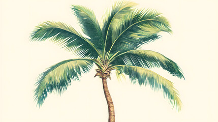Exquisite Coconut Palm Illustration Showcasing Slender Trunk and Green Fronds