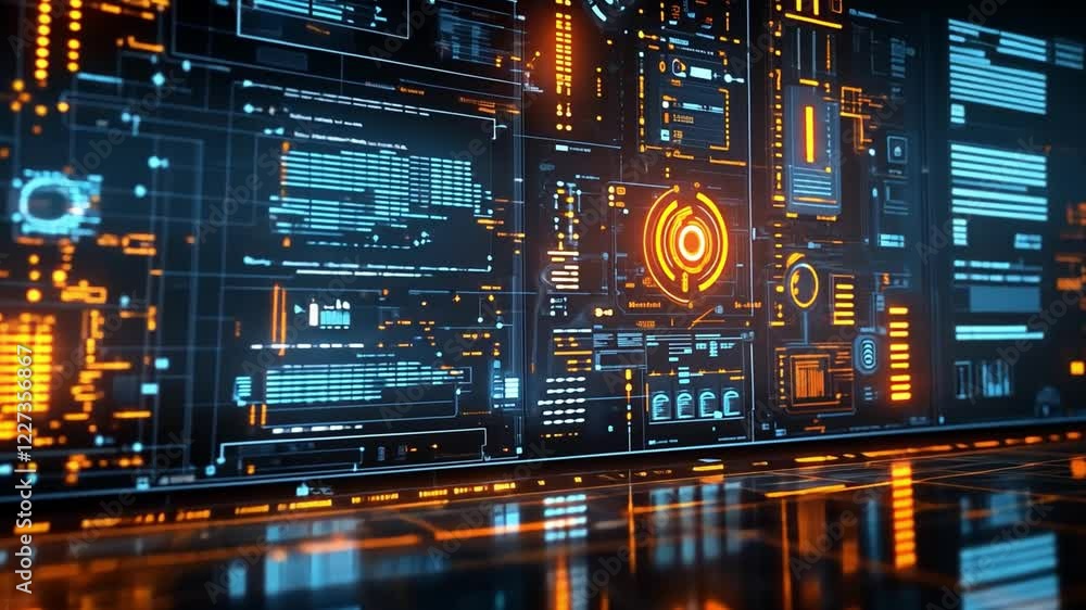 Aufkleber futuristic digital interface showcasing data visualization and abstract technology design at night