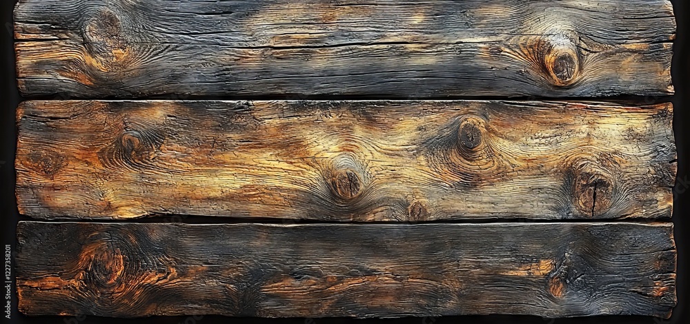 Poster dark wood boards marked by grain and texture over a flat background of parallel horizontal lines