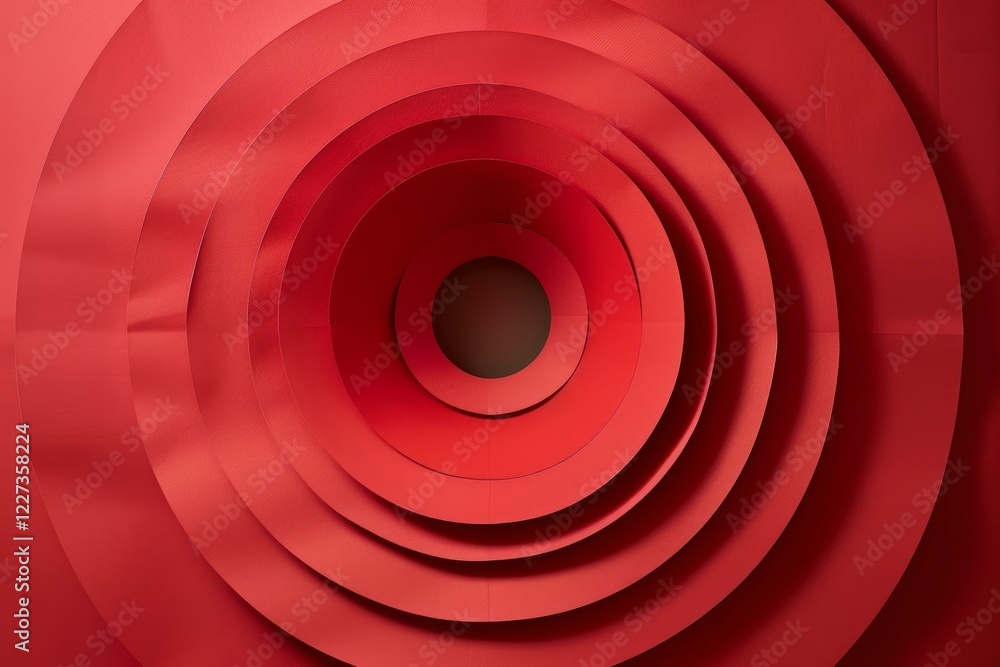 Poster red paper concentric circles forming a tunnel with copy space