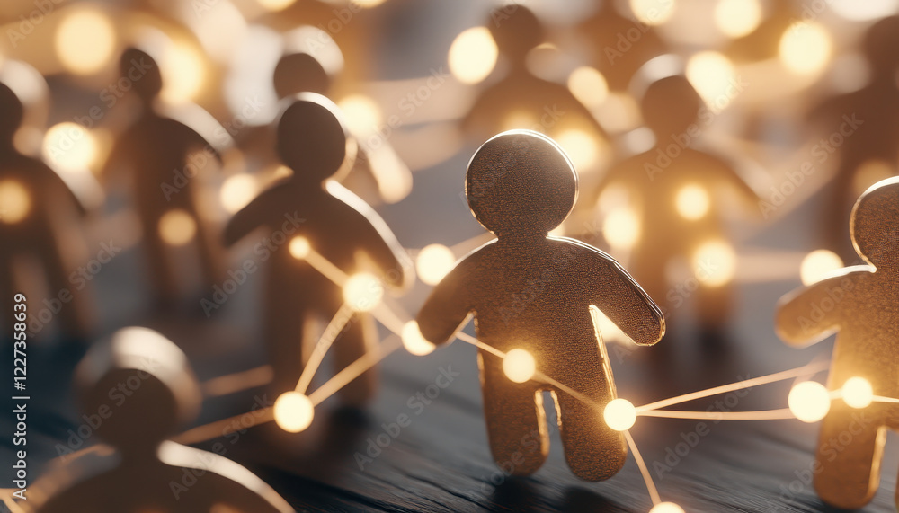 Aufkleber conceptual scene of consumers connected by glowing lines, symbolizing networking and collaboration i