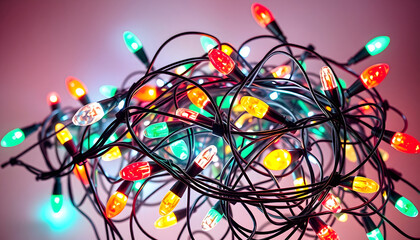 Funny Christmas card design, Christmas lights tangled up , with white tonespng