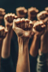 Hand clenched before crowd