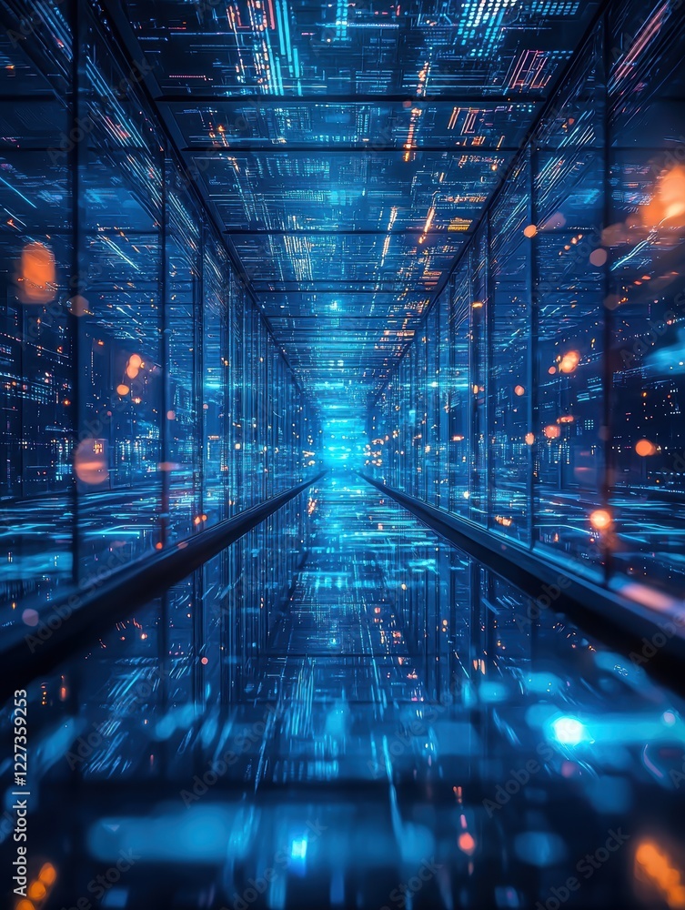 Poster exploring digital landscapes a glimpse into futuristic data environments cyber space abstract visual