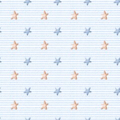 Watercolor star marine pattern on baby blue, ideal for fabric designs
