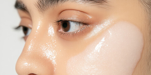 Close-up of Face with Applied Cosmetic Cream