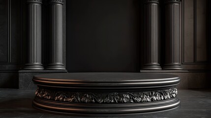 Black marble podium in black room