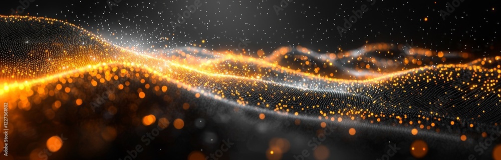 Poster a dynamic wave featuring connected dots and lines set against a white backdrop, symbolizing digital 