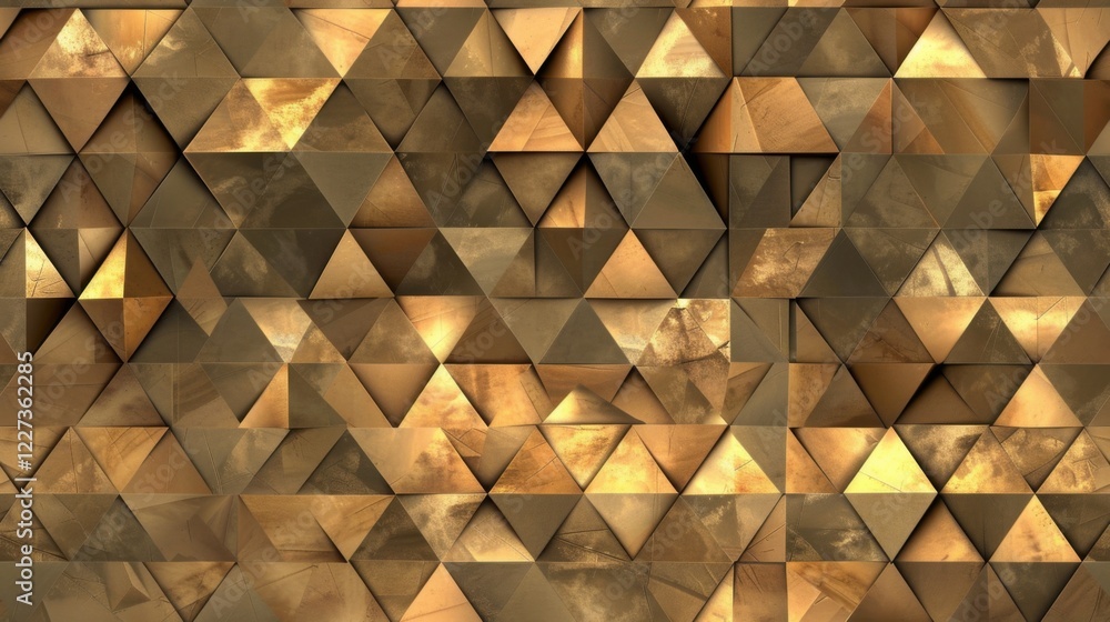 Poster a geometric abstract background featuring gold-tiled triangle patterns, perfect for projects needing