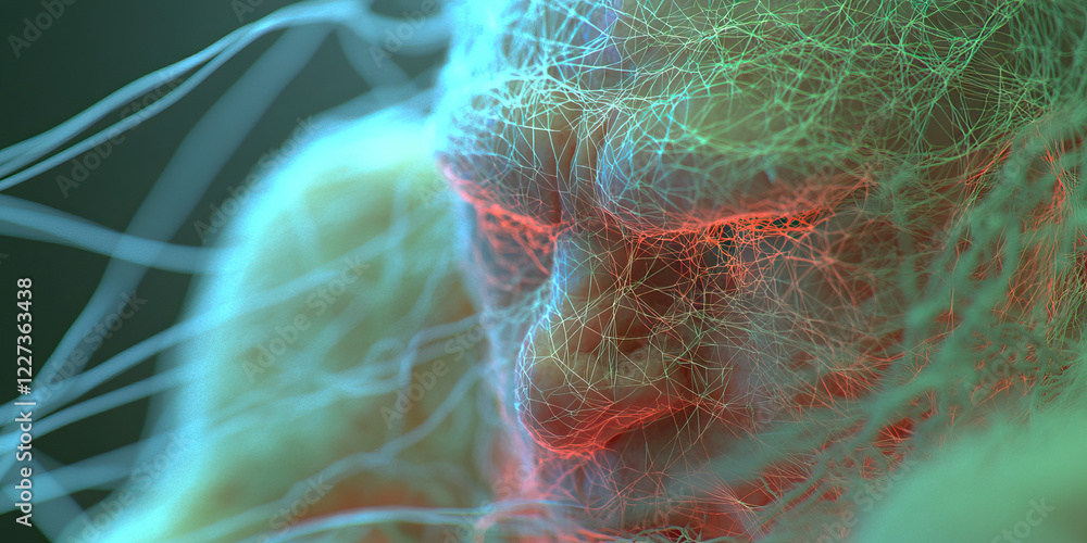 Poster abstract face with interconnected network