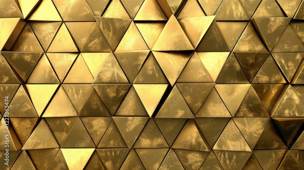 Poster a geometric abstract background featuring gold-tiled triangle patterns, perfect for projects needing