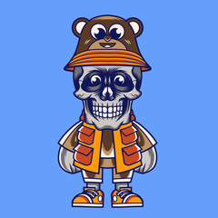 Mascot character design cartoon skull monkey hat