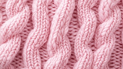 Soft pink knitted fabric with cable pattern creating a warm and cozy texture background