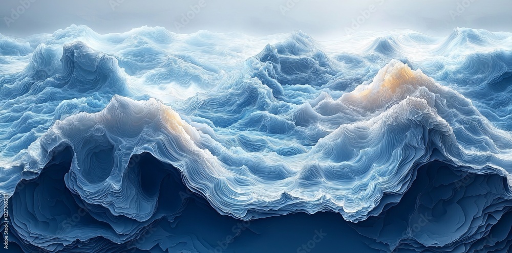 Poster banner design featuring a deep blue gradient background with a watercolor texture that has a fluid, 